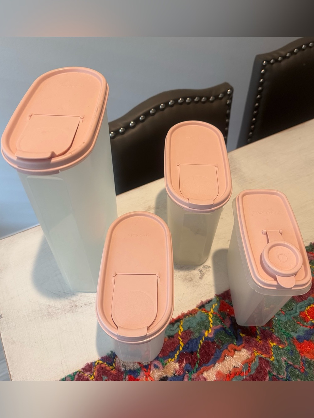 Tupperware Modular Mates Food Storage Canisters Set of 4 Pink Lids - Picture 2 of 2